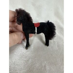 Miniature Flocked Black Wagner Horse Pony West Germany Kunstlerschutz Handwork